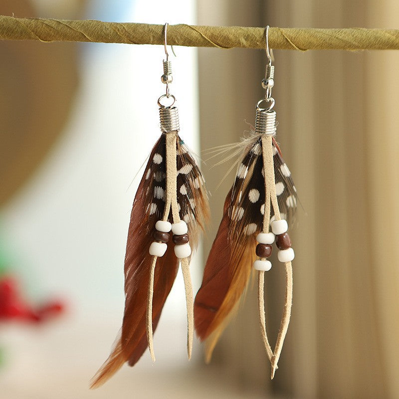 Wholesale Fashion Feather Large Exaggerated Long Retro Earrings